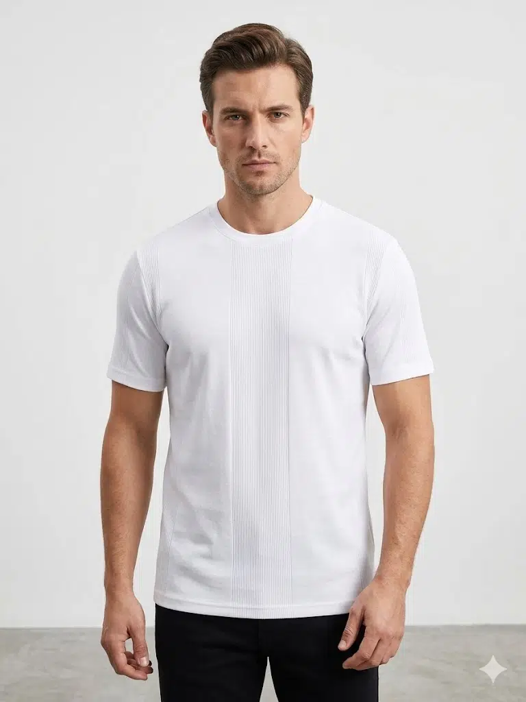 DİOR Bisiklet Yaka Kısa Kollu Dokulu Basic Triko T-Shirt 2517202 - BEYAZ