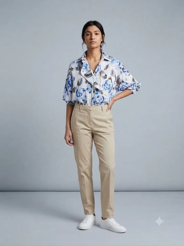 DOSSODOSSİ ARAS Mavi Çiçek Desenli Oversize Gömlek 12748 - MAVİ