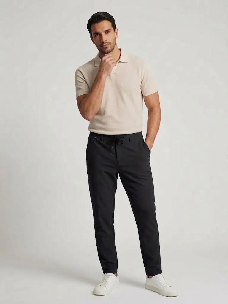 ECER Erkek Beli Lastikli ve Bağcıklı Smart Casual Pantolon 10286510 - SİYAH