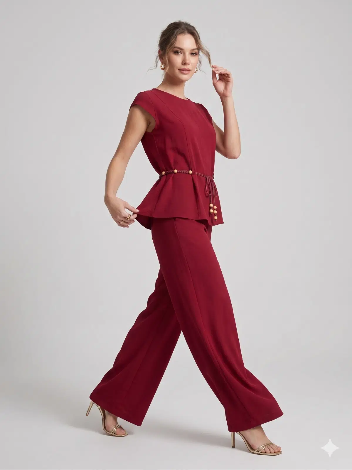 EKOL Beli Lastikli Bol Paça Pantolon 2436 - VİŞNE