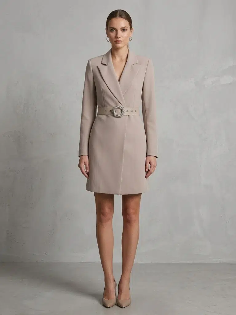 FİMKA Taş Detaylı Kemerli Blazer Elbise 5665 - TAŞ