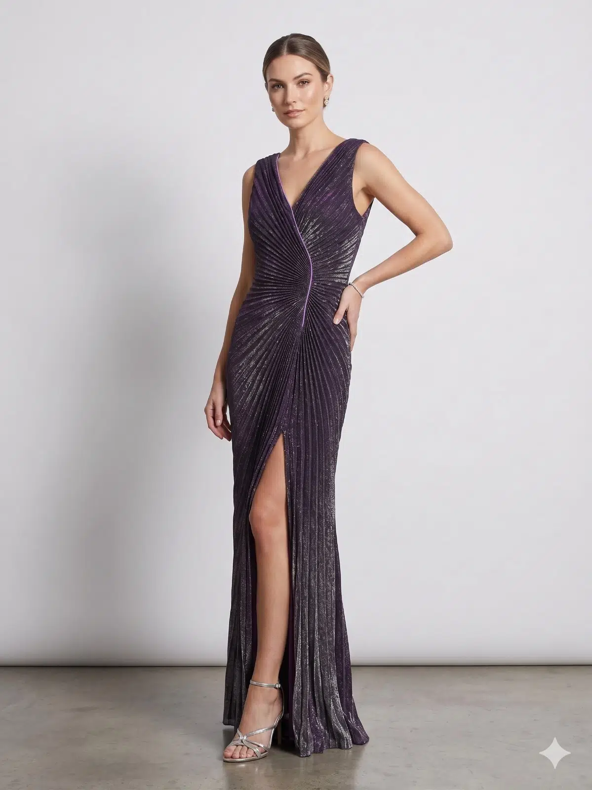 FOR COSTUME Simli V Yaka Abiye Elbise 0759 - MOR