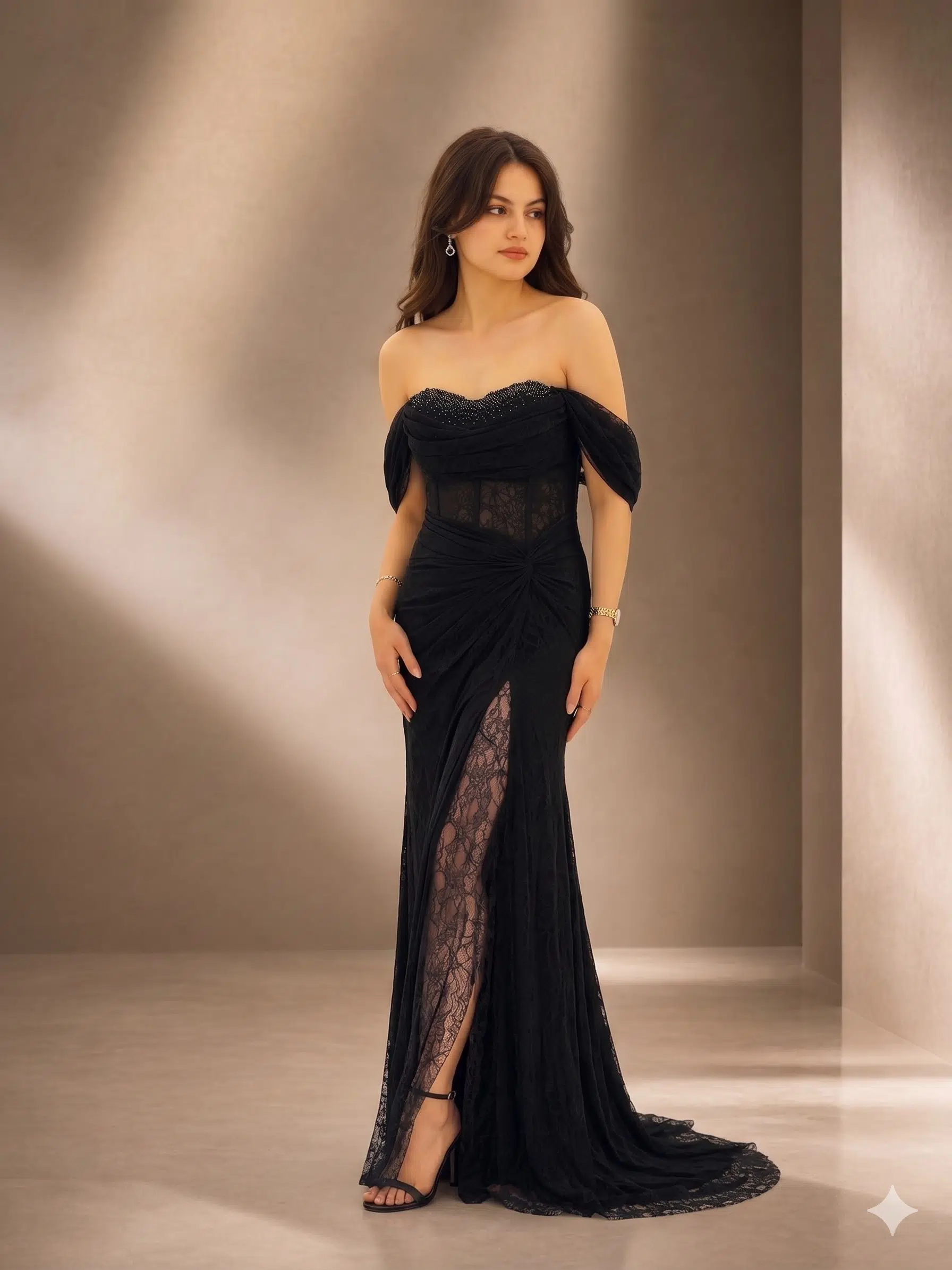 FOR COSTUME Dantel Detaylı Abiye 10534 - SİYAH