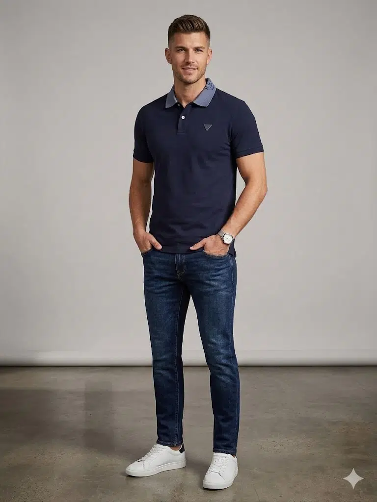 GUESS Erkek Polo Yaka Basic T-Shirt M5GP66J1314 - LACİVERT