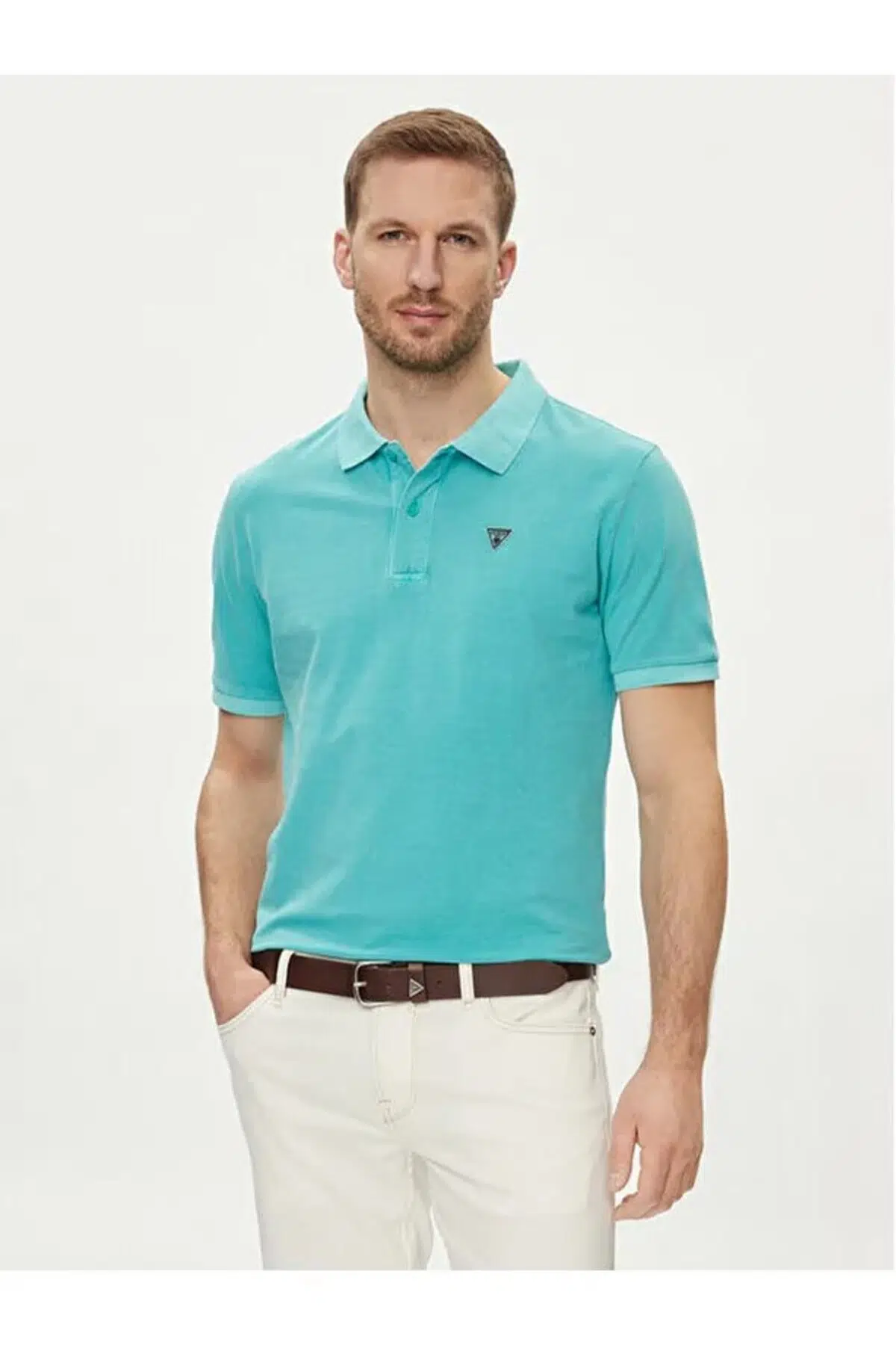 GUESS Erkek Polo Yaka Pike Pamuklu Kısa Kollu T-Shirt F3GP00K9WF1 - YEŞİL