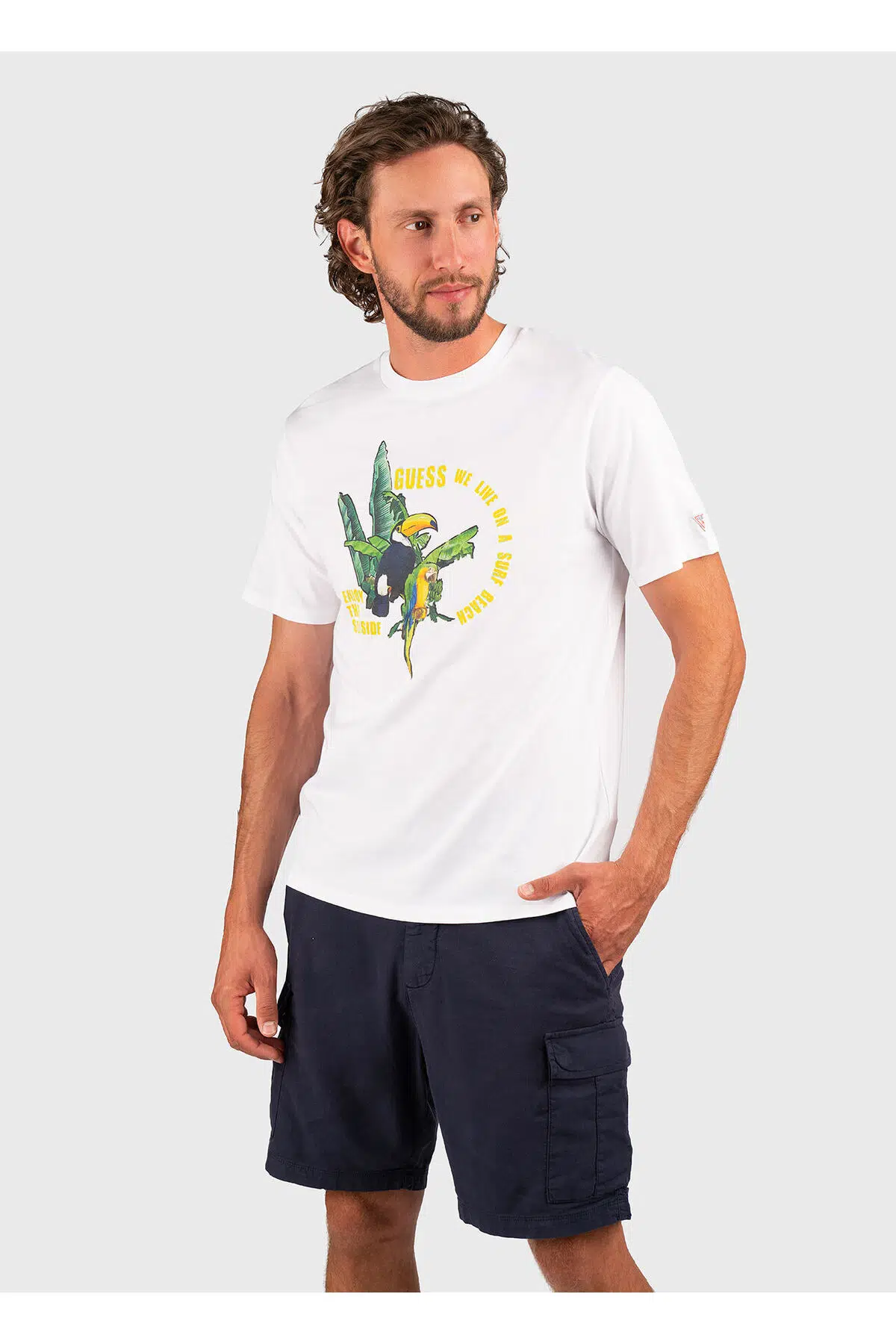 GUESS Kontrast Desenli T-Shirt F4GI08I3Z11 - BEYAZ