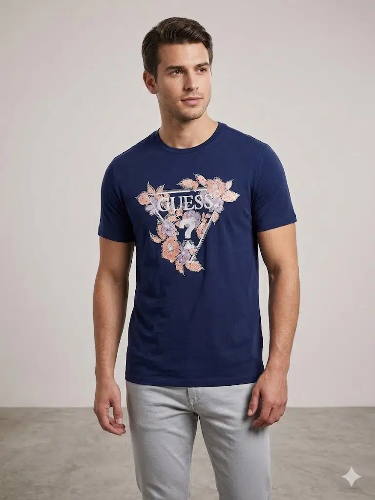 GUESS Erkek Baskılı Kısa Kollu Bisiklet Yaka T-Shirt M4GI11I3Z14 - LACİVERT