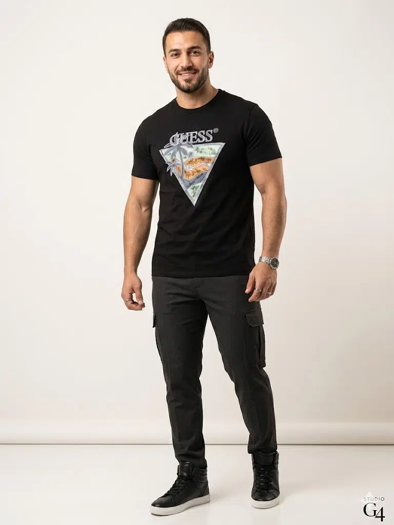 GUESS Erkek Baskılı Bisiklet Yaka T-Shirt M4GI16I3Z14 - SİYAH
