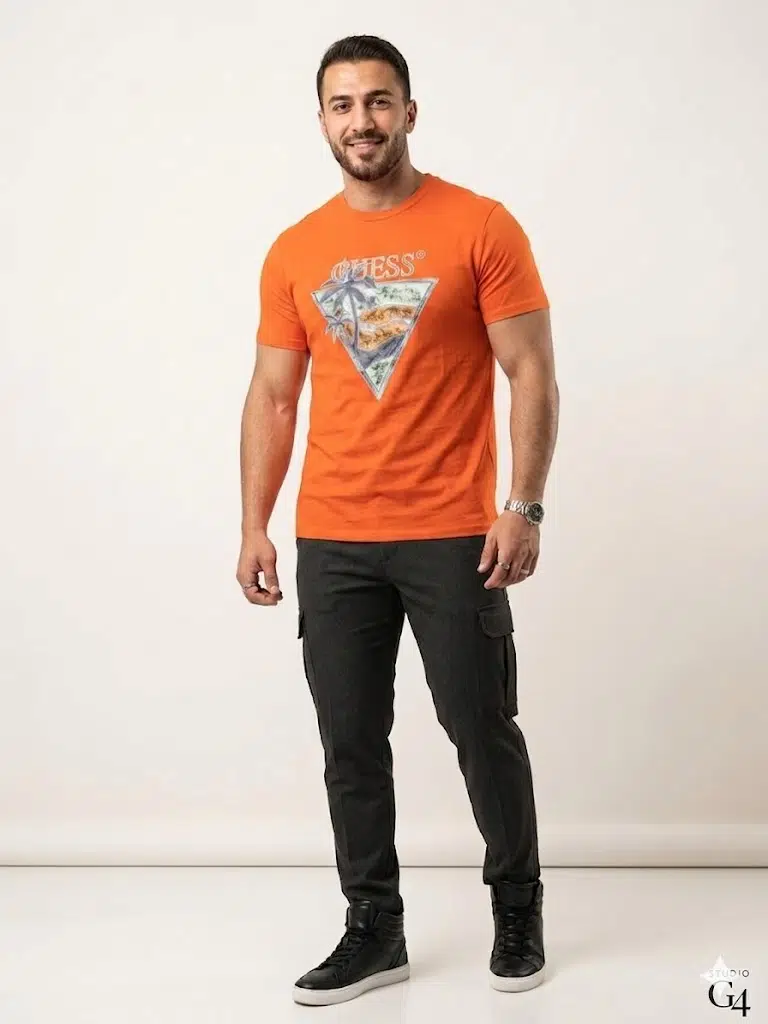 GUESS Erkek Baskılı Bisiklet Yaka T-Shirt M4GI16I3Z14 - TURUNCU