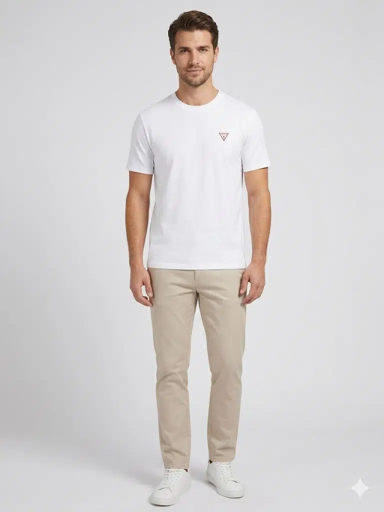 GUESS Üçgen Logolu T-Shirt M4YI46K8FQ4 - BEYAZ