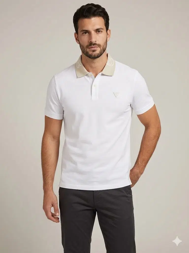 GUESS Erkek Polo Yaka Basic T-Shirt M5GP66J1314 - BEYAZ