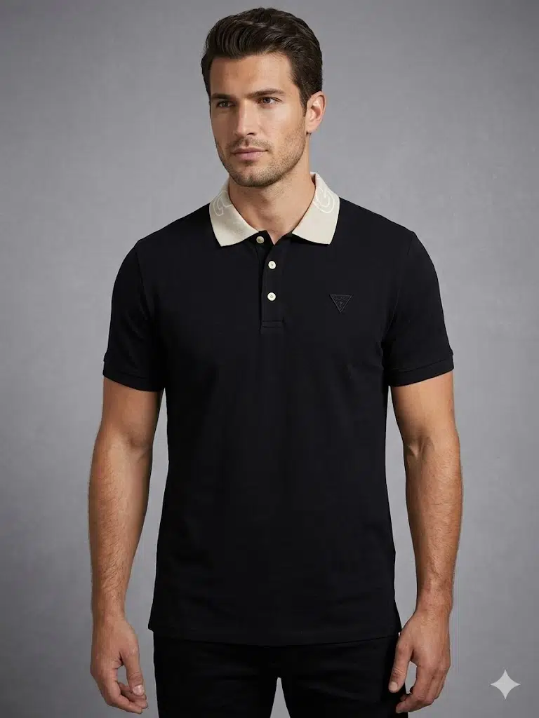 GUESS Erkek Polo Yaka Basic T-Shirt M5GP66J1314 - SİYAH