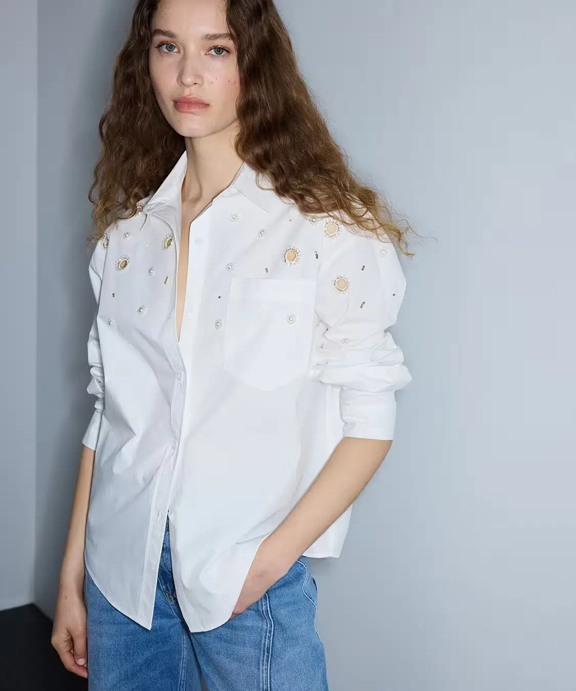 İPEKYOL Nakışlı Cutout Poplin Gömlek IS1260025244 - BEYAZ