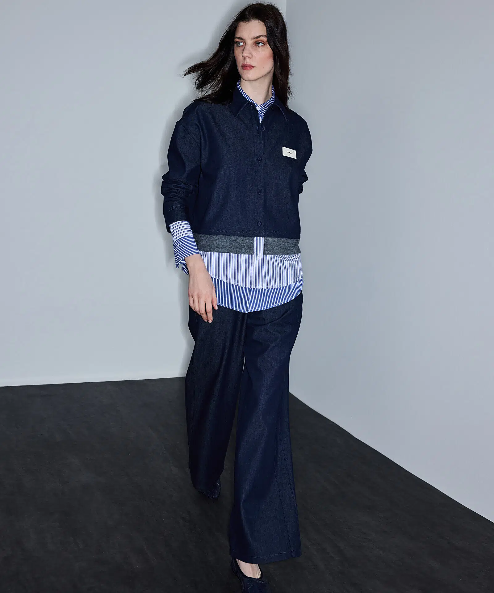 İPEKYOL Kontrast Bel Wide Leg Pantolon IS1260003100 - LACİVERT