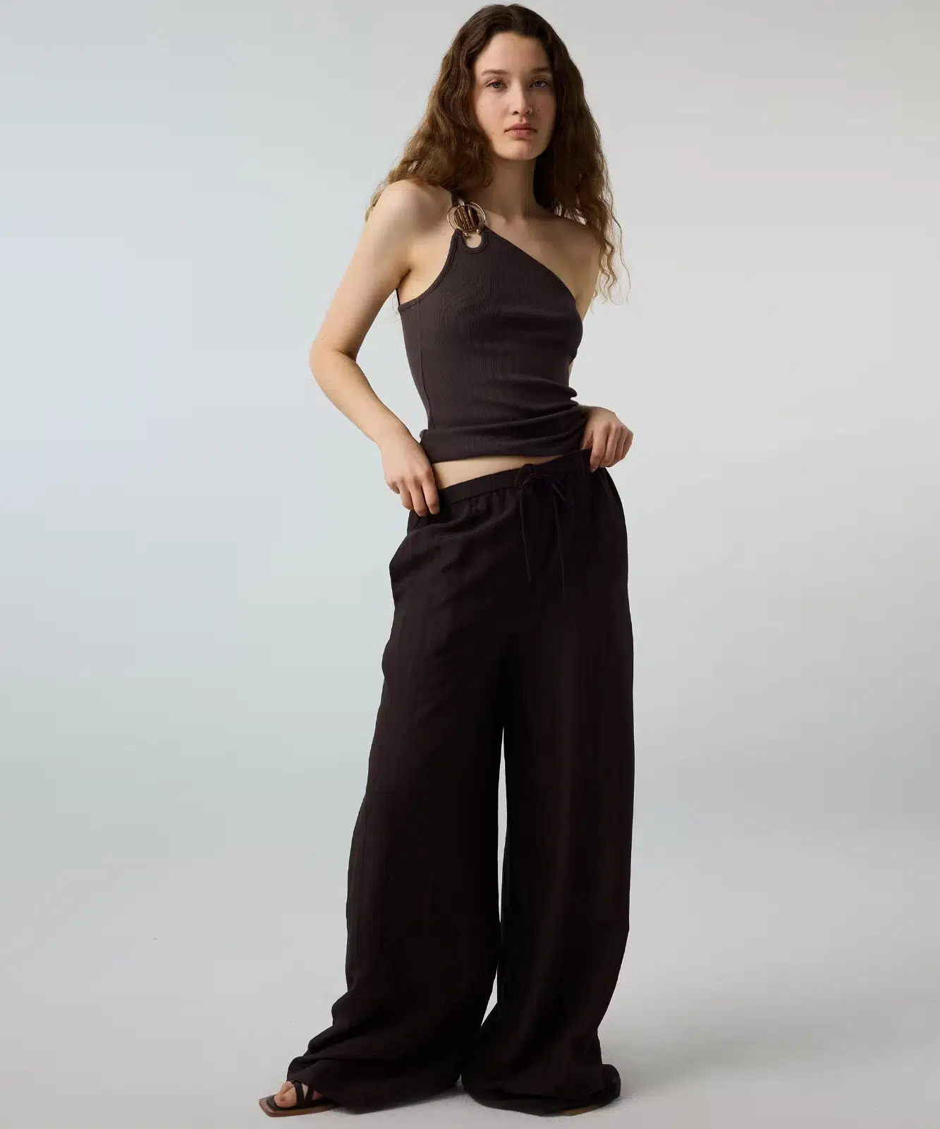 İPEKYOL Çizgili Wide Leg Pantolon IS1260003193 - KAHVE