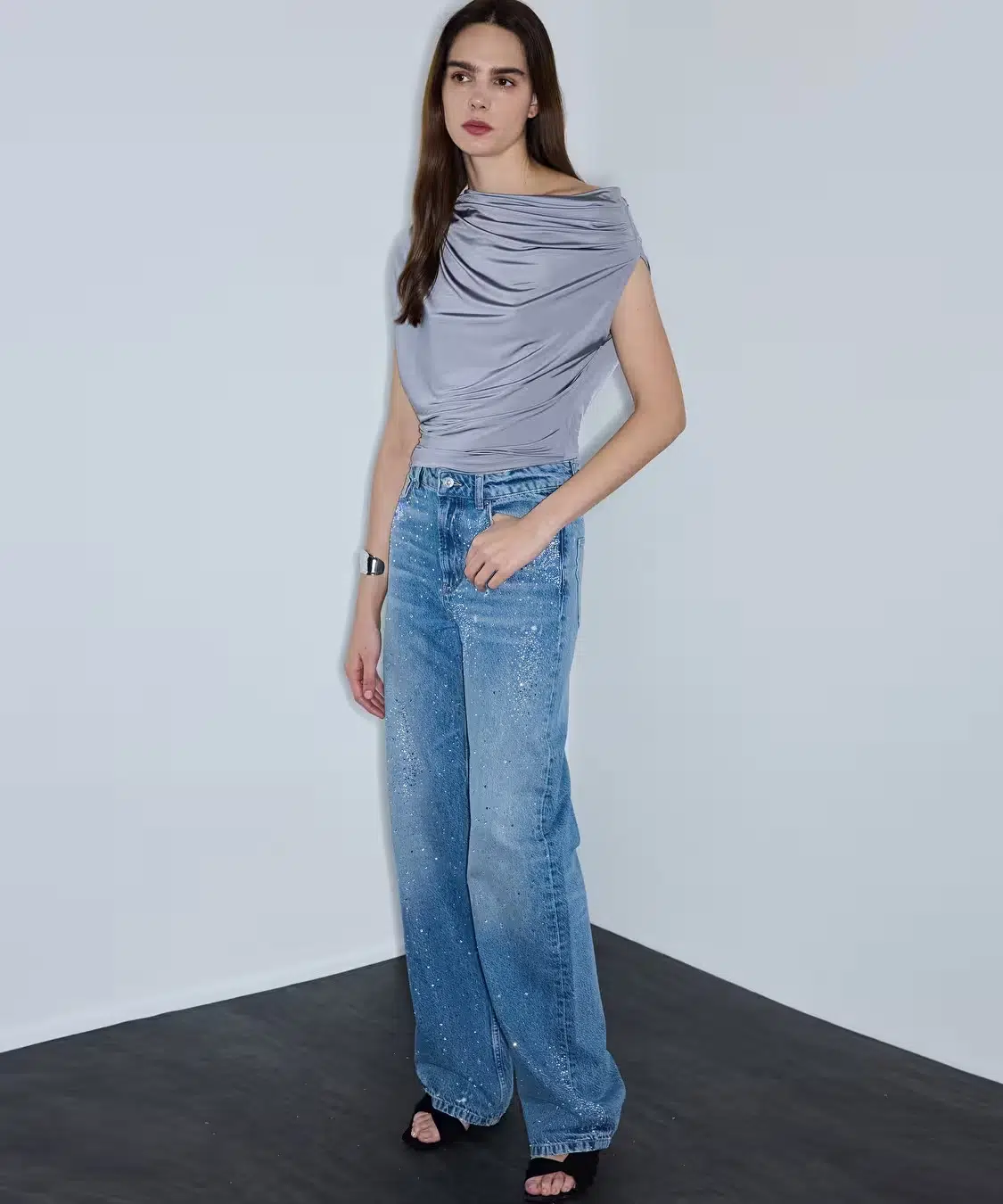 İPEKYOL Hotfix Baskılı Wide Leg Jean Pantolon IS1260018040 - İNDİGO