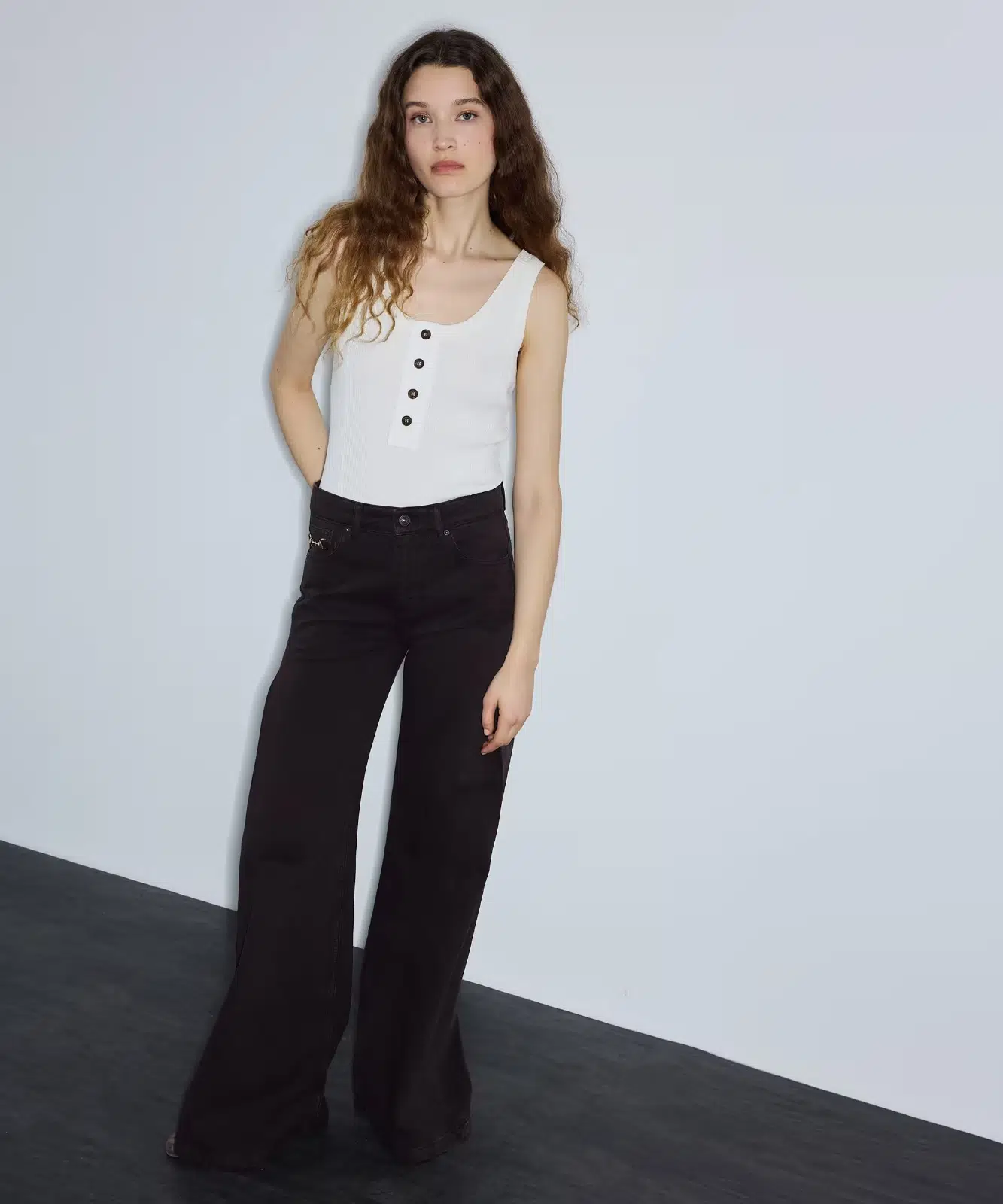 İPEKYOL Zincirli Wide Leg Jean Pantolon IS1260018043 - KAHVE