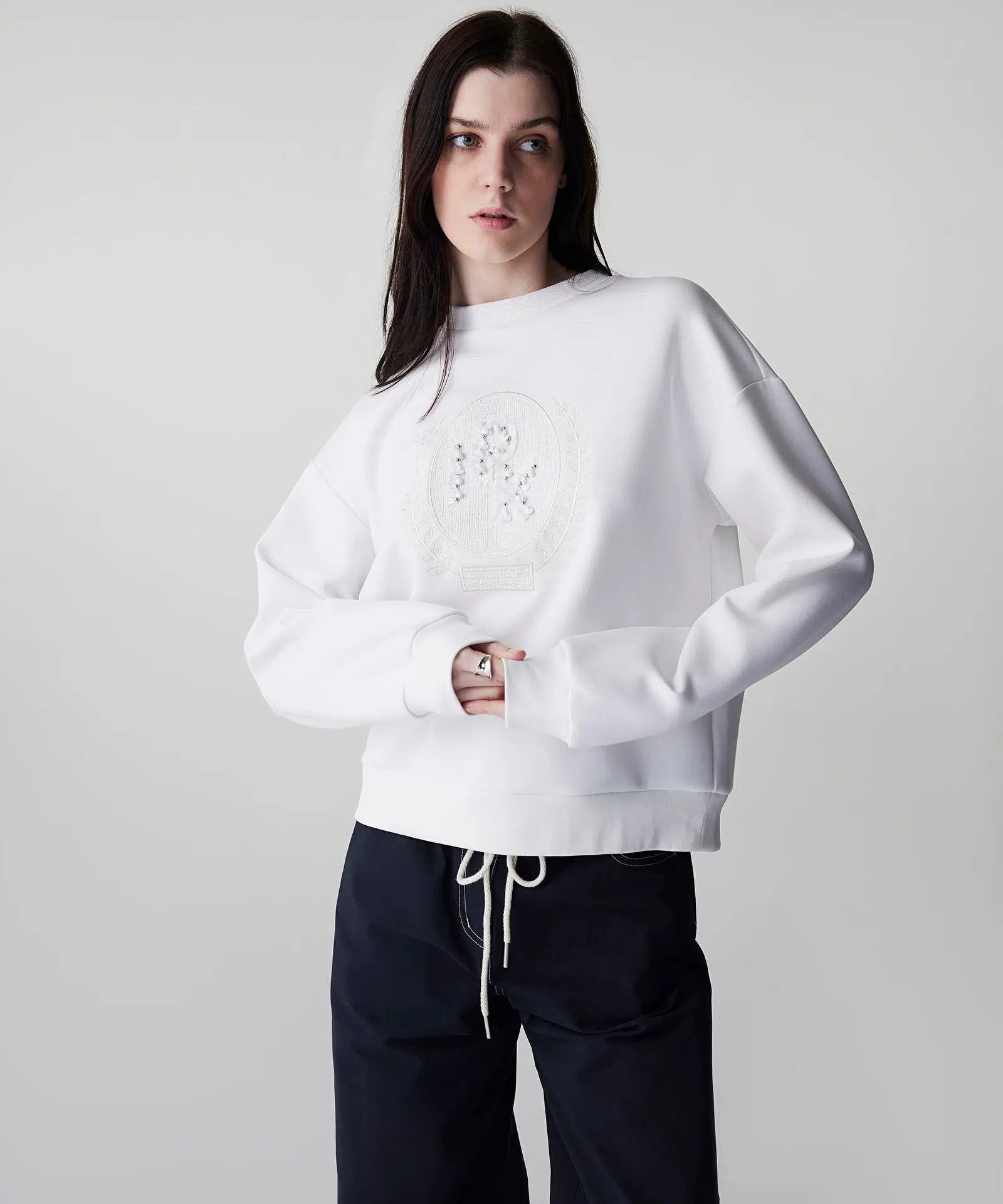 İPEKYOL Nakışlı Sweatshirt IS1260091006 - BEYAZ