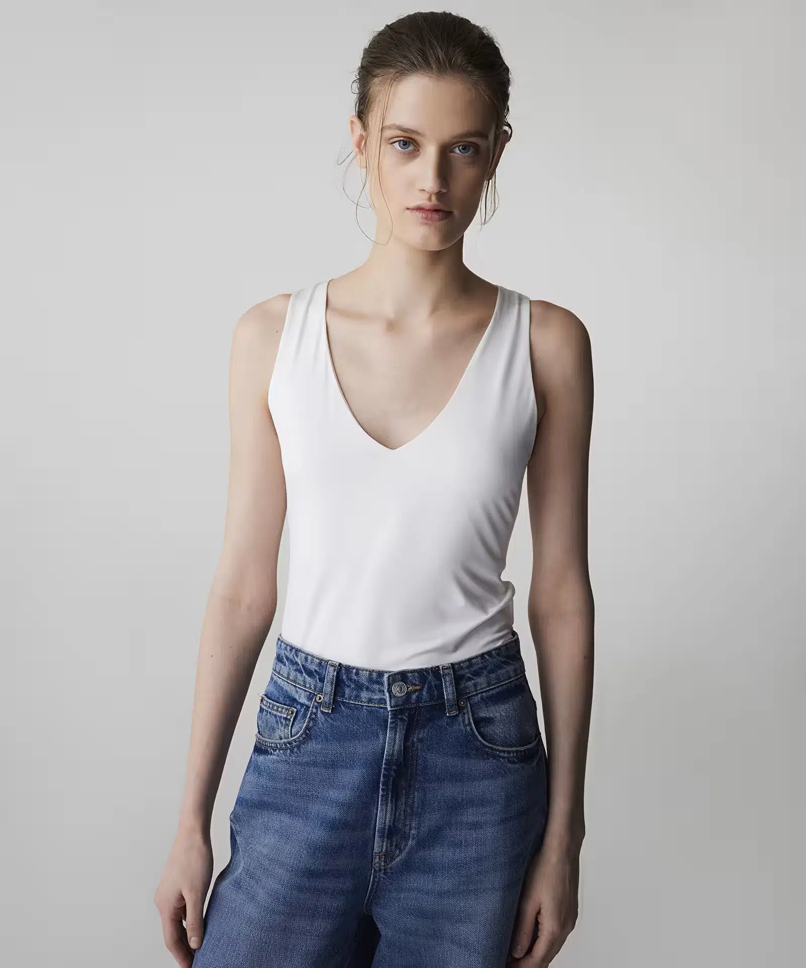 İPEKYOL V Yaka Basic T-Shirt IS1260070100 - EKRU