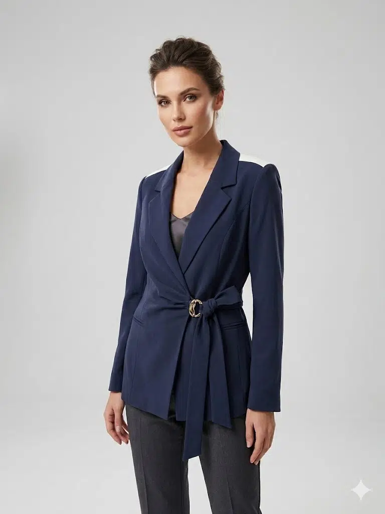 KASHA Kadın Toka Ve Kurdele Detaylı Blazer Ceket 26YC001 - LACİVERT
