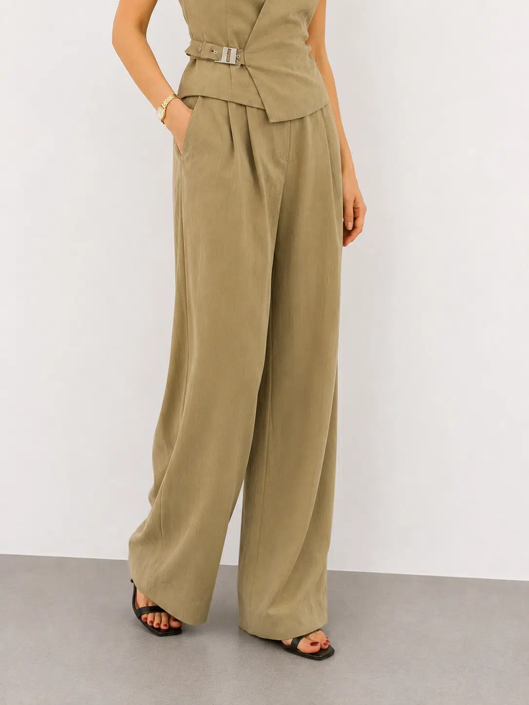 KASHA Wide Leg Pantolon 26YP019 - HAKİ