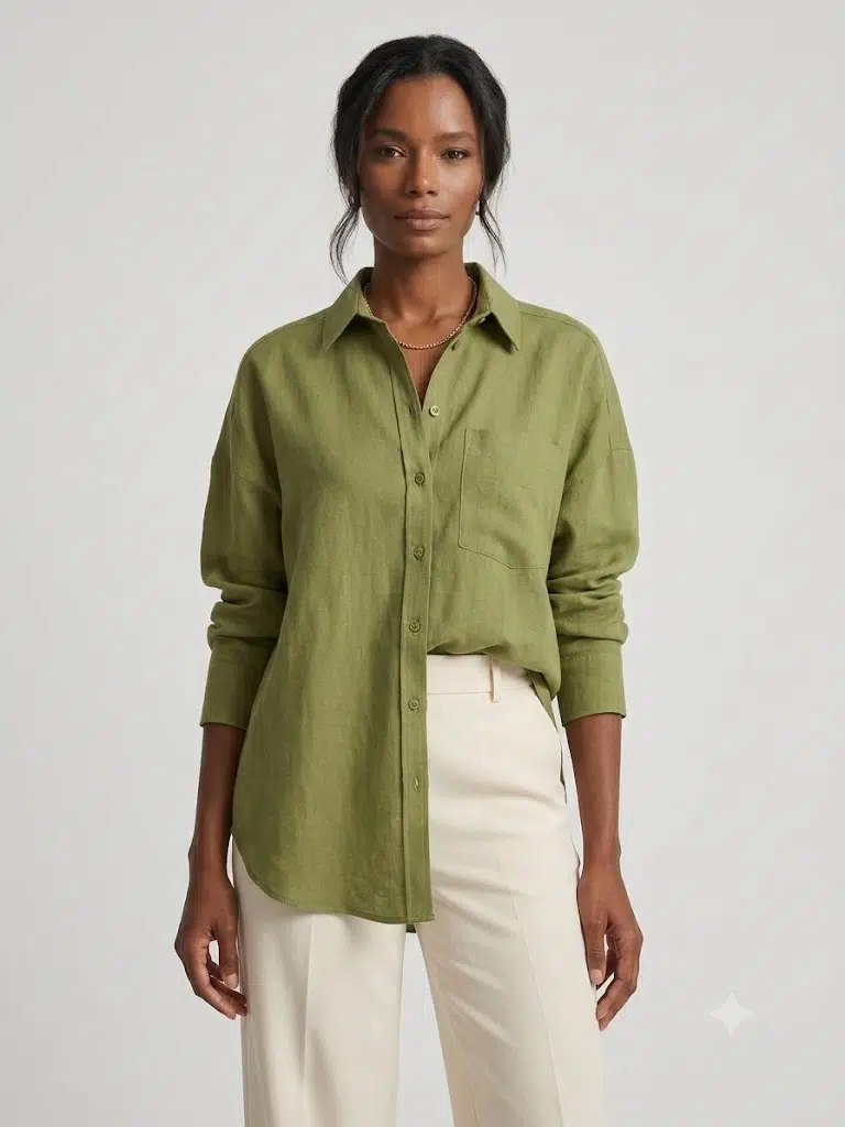 KAYRA Cepli Keten Tunik 21134 - MATCHA YEŞİLİ