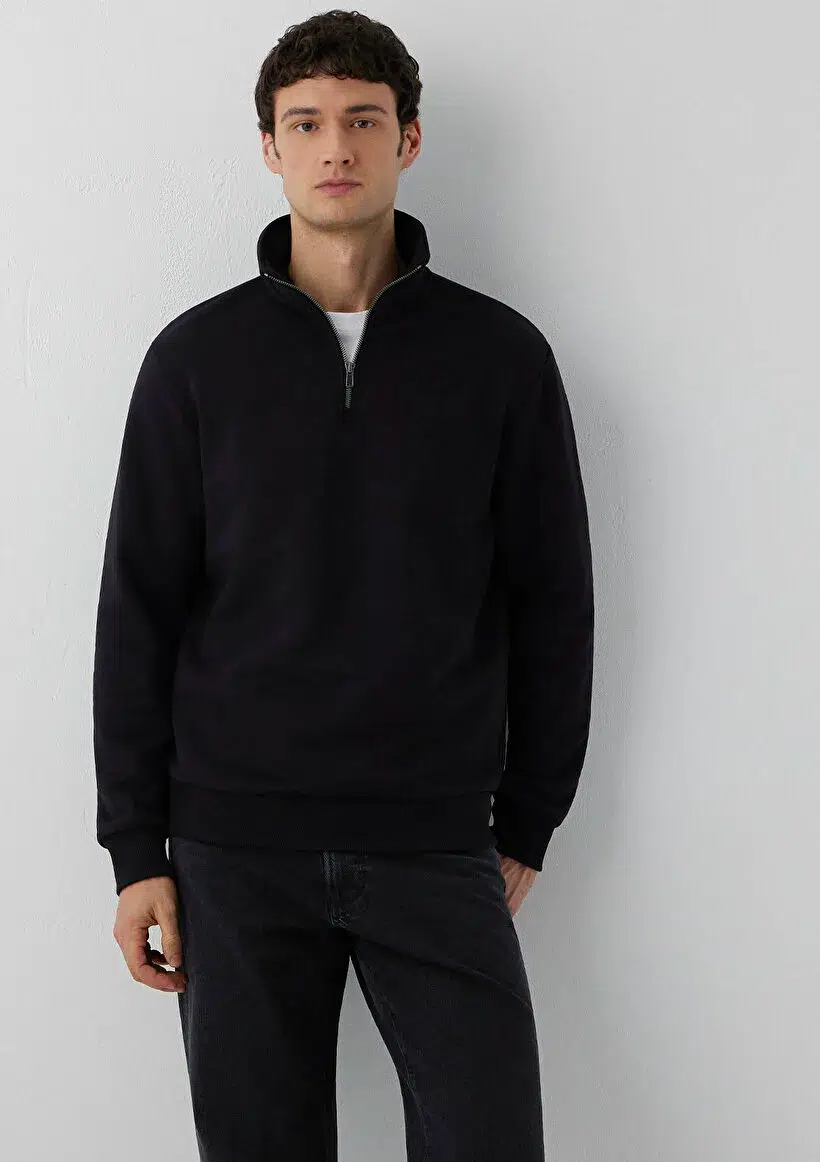 MAVİ Yarı Fermuarlı Siyah Basic Sweatshirt M0S20027 - SİYAH