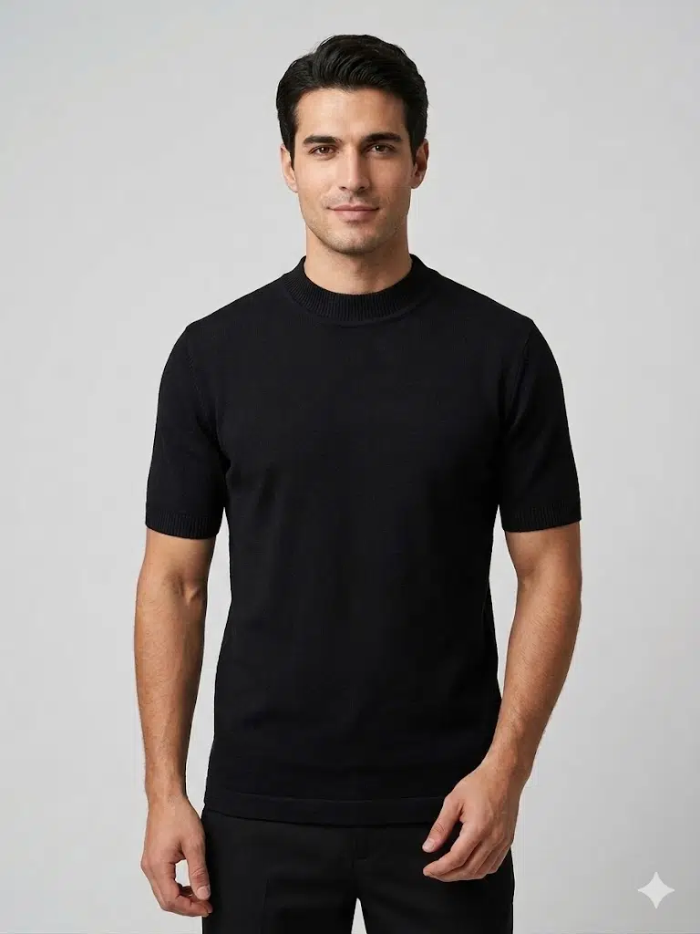 MCR Erkek Bisiklet Yaka Kendinden Dokulu Triko T-Shirt 11530 - SİYAH