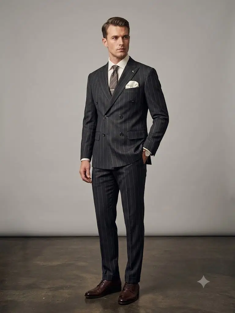 MCR Erkek Slim Fit Çizgili Kruvaze Takım Elbise 45426 - SİYAH