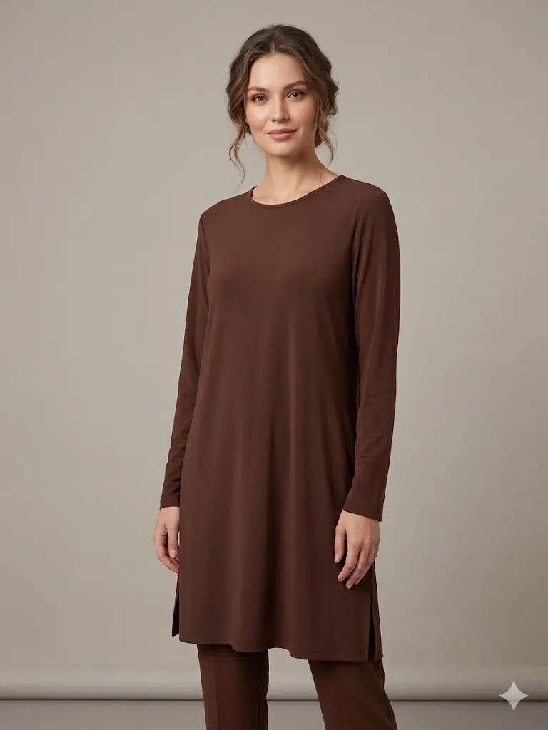 ON TRİKO Kadın Siyah Bisiklet Yaka Uzun Kollu Basic Tunik 71502 - KAHVE