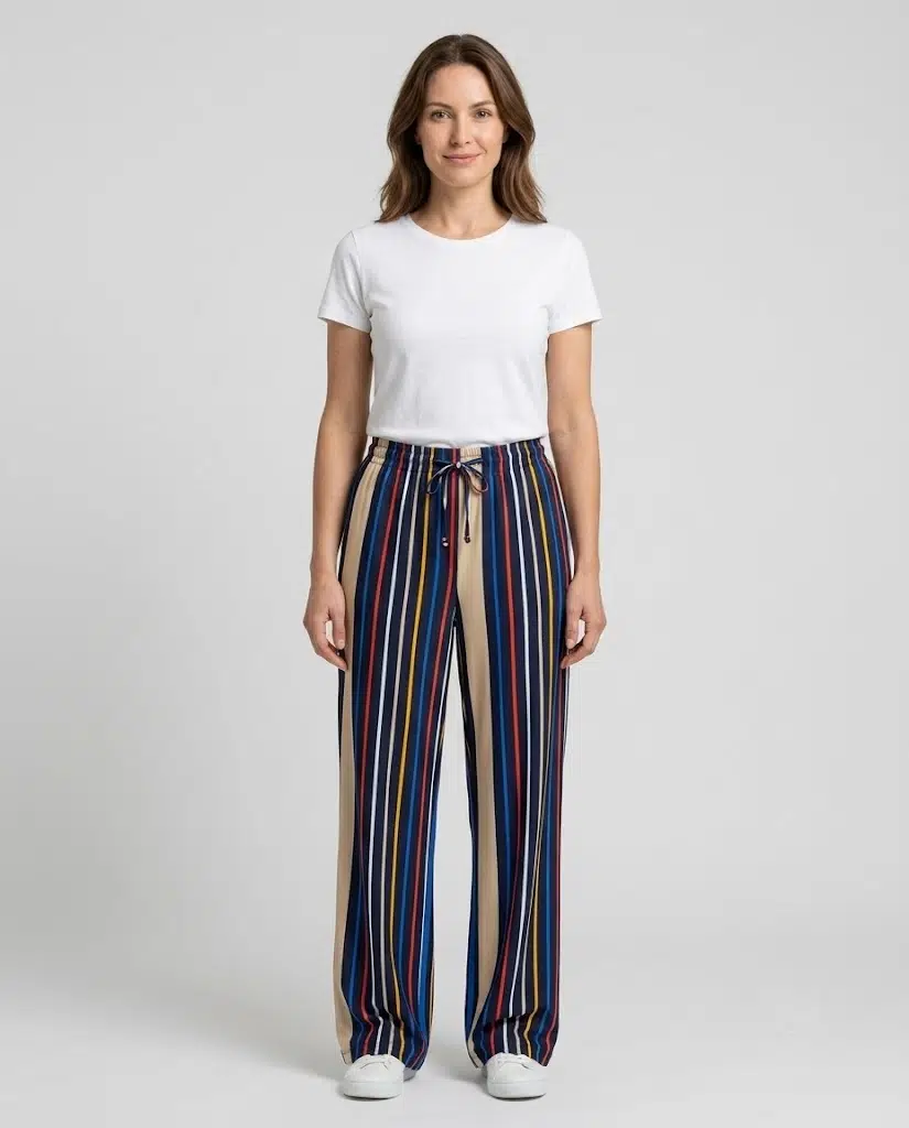 POLİN Çizgili Beli Lastikli Ve Bağlamalı Wide Leg Pantolon 124032 - ORJİNAL