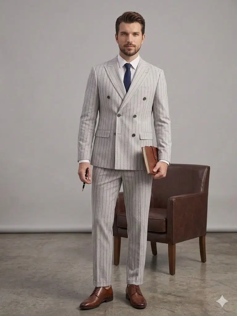 SELİM HAVAN Erkek Modern Fit Çizgili Kruvaze Ceket 0014