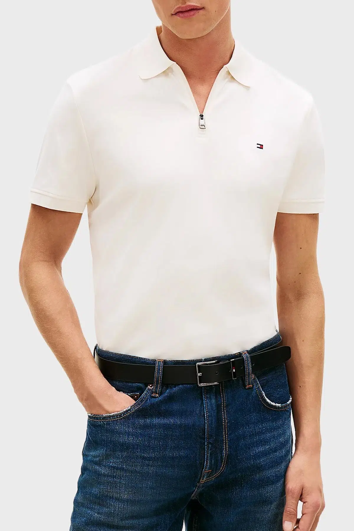 TOMMY HILFIGER Erkek Polo Yaka T-shırt MW0MW42758Z00 - KIR.BEYAZ