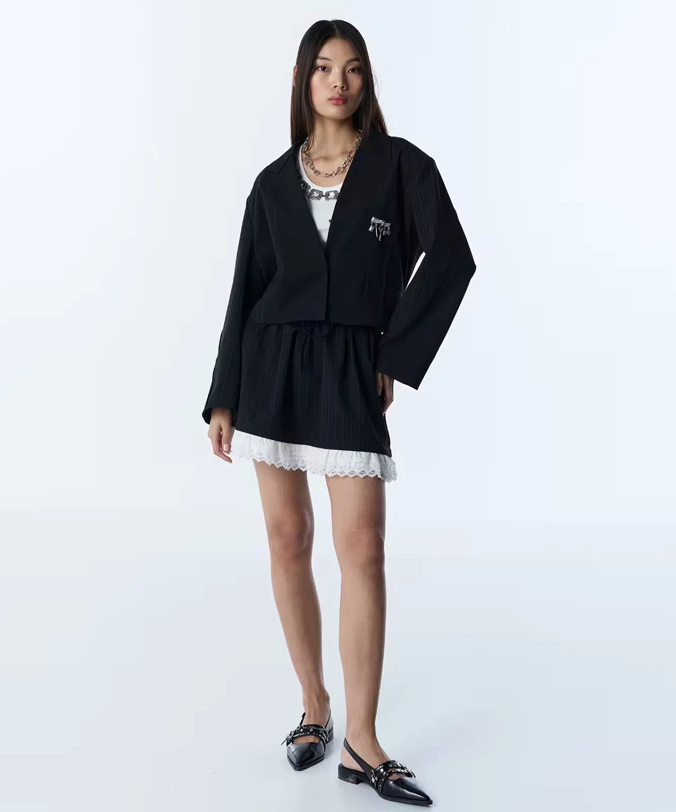 TWİST Çizgi Desen Mix Blazer TS1260106015 - SİYAH