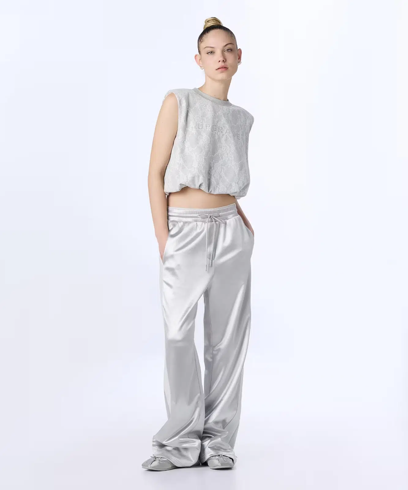 TWIST Parlak Dokulu Wıde Leg Pantolon TS1260003134 - GRİ