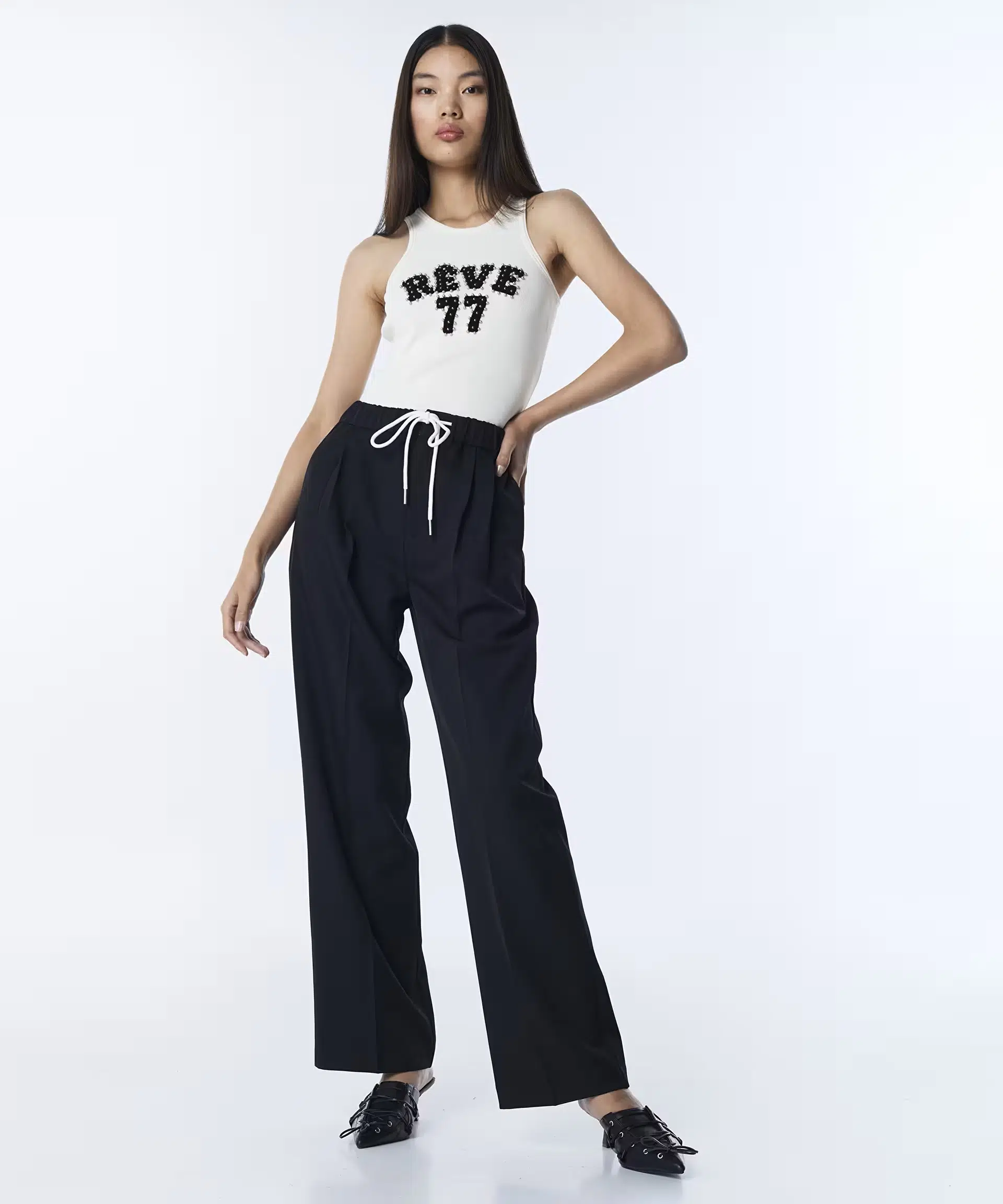 TWIST KONTRAST KORDONLU WIDE LEG PANTOLON TS1260003152 - SİYAH
