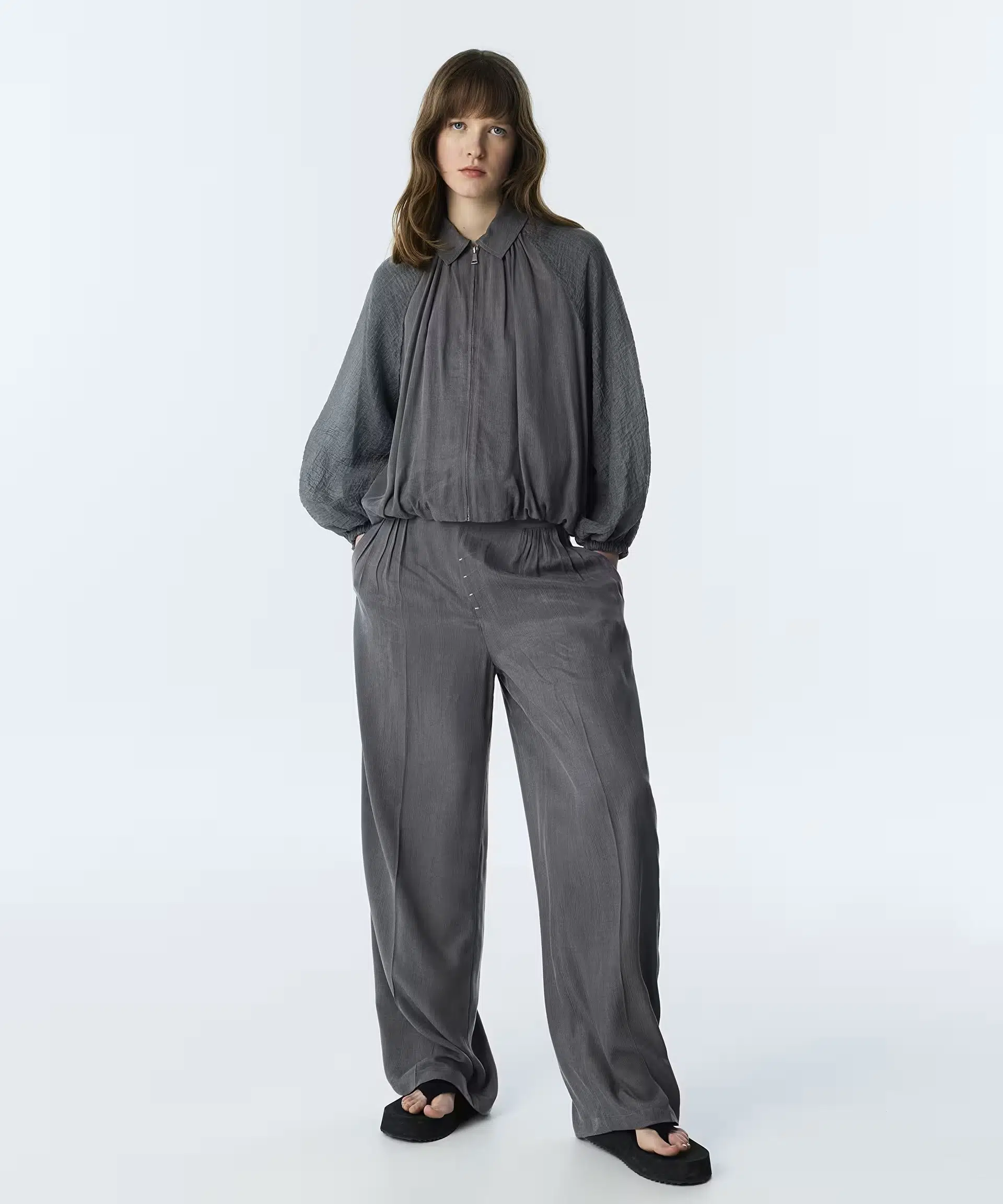 TWİST Büzgülü Wide Leg Pantolon TS1260003237 - GRİ