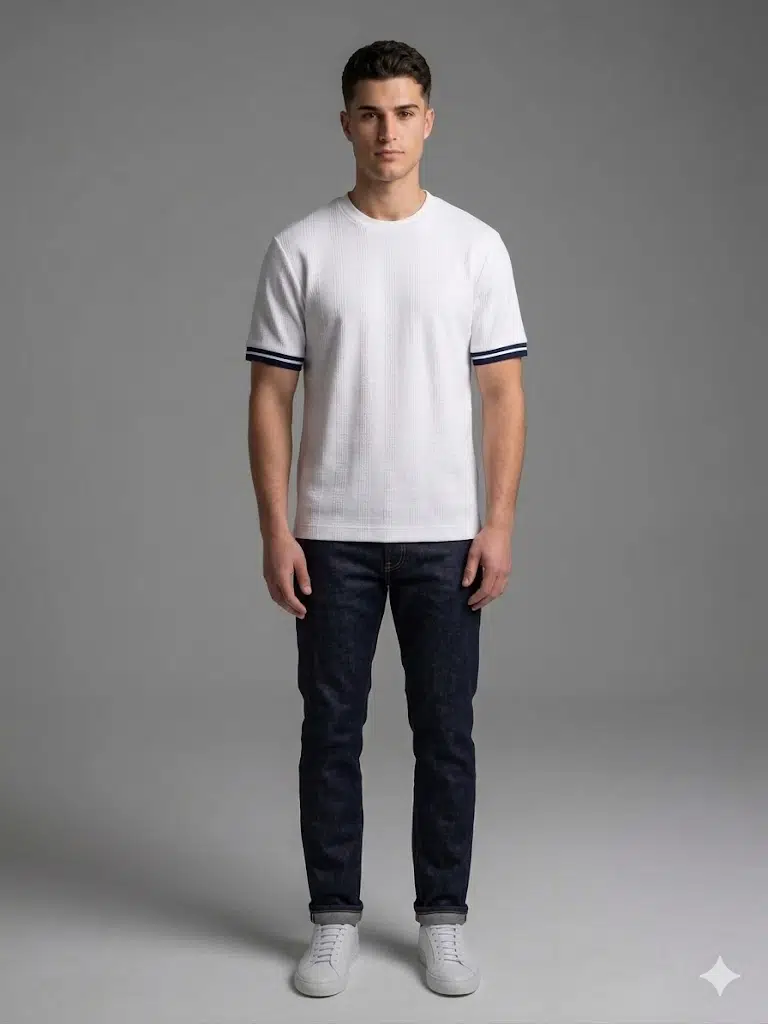 XINT Erkek Bisiklet Yaka Dokulu T-Shirt 502389 - BEYAZ